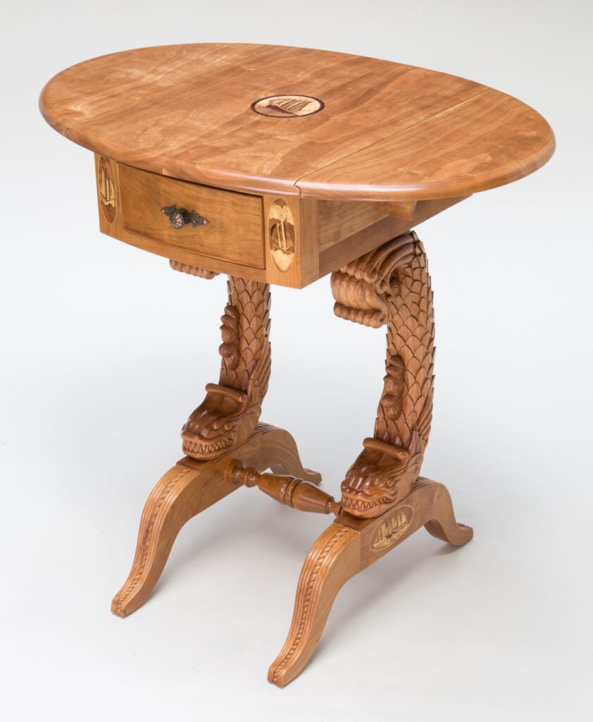 Carved drop-leaf table, Abbie Nugent-Smith CF '19