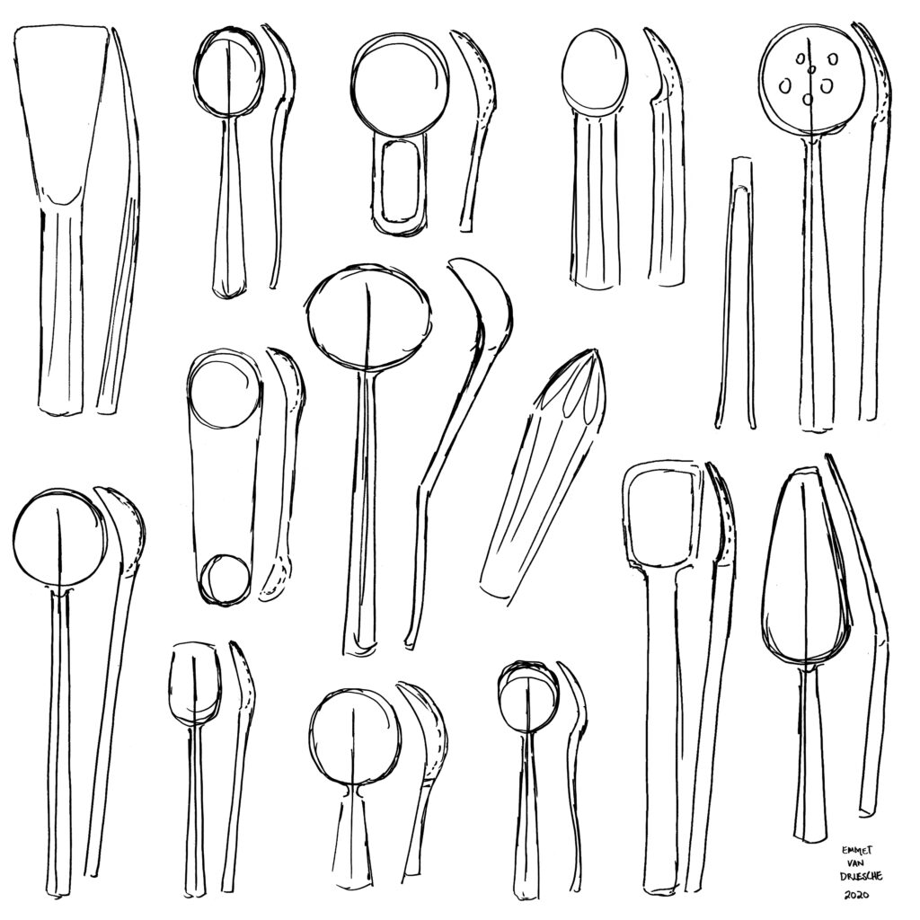 Spoon shape drawings by Emmet Van Dreische